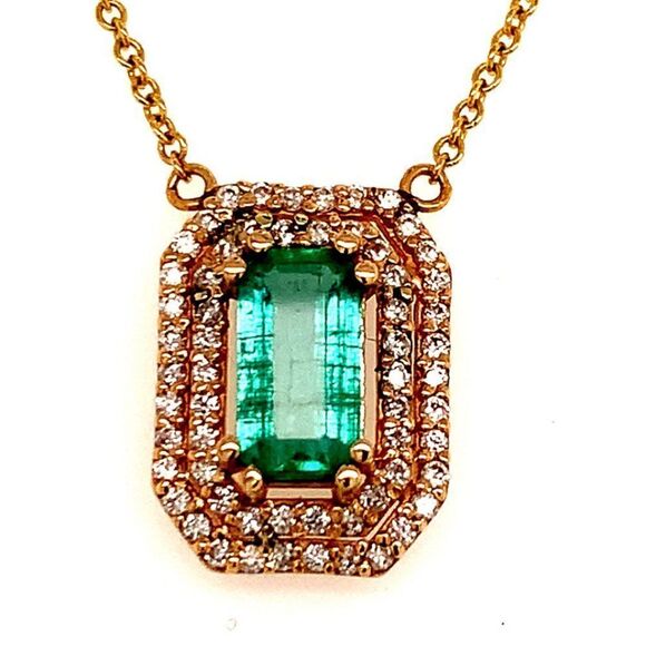 Natural Emerald Diamond Necklace 14k Gold 1.21 TCW 16" Certified $4,950 112176 - Picture 1 of 13